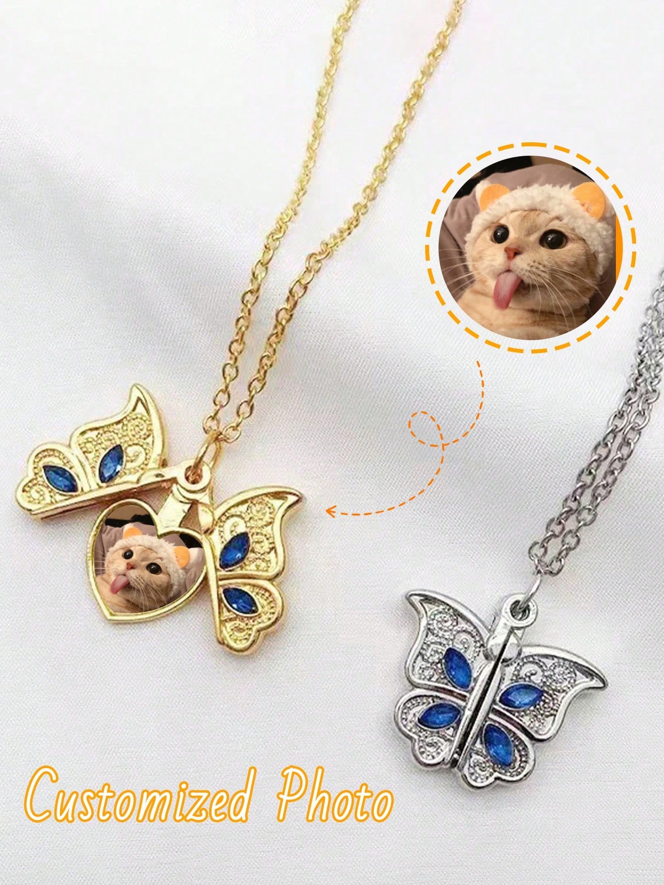Personalized Photo Butterfly Pendant Necklace